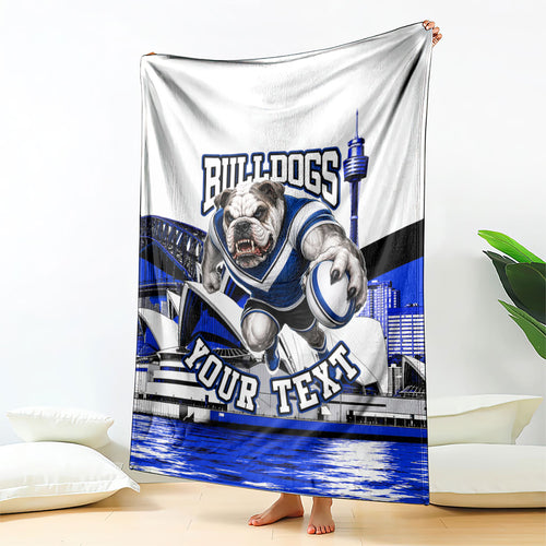 Personalised Canterbury Bankstown Bulldogs Blanket Rugby Mascot Sydney City Skyline