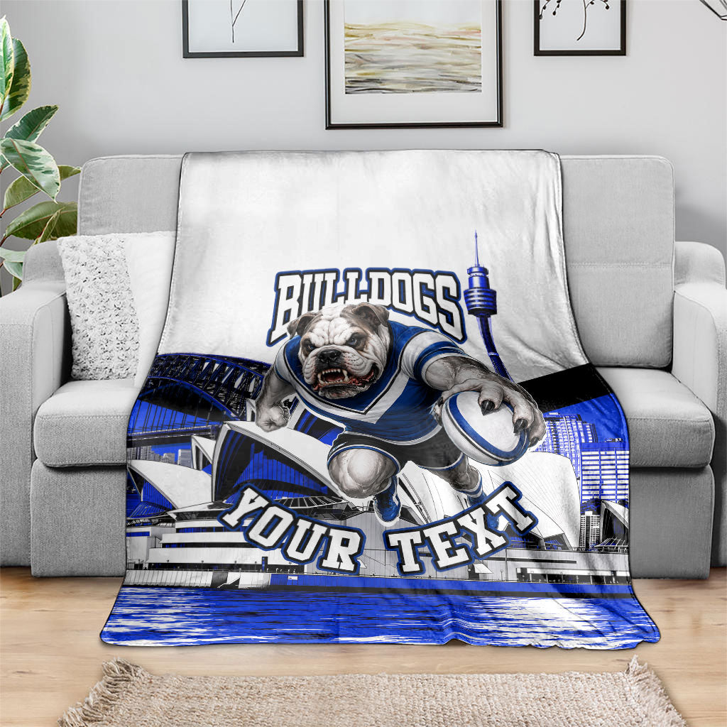 Personalised Canterbury Bankstown Bulldogs Blanket Rugby Mascot Sydney City Skyline