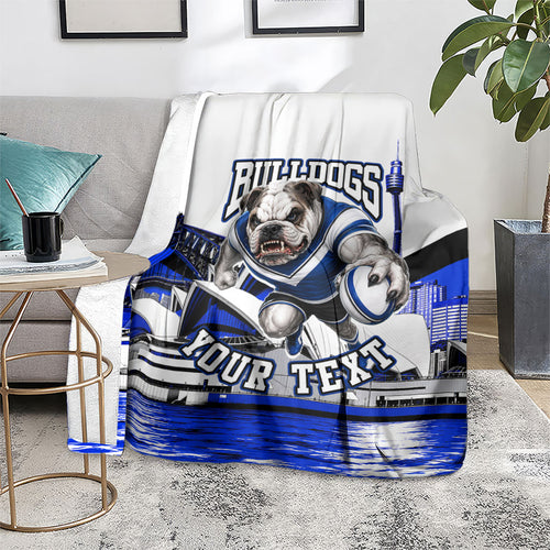 Personalised Canterbury Bankstown Bulldogs Blanket Rugby Mascot Sydney City Skyline