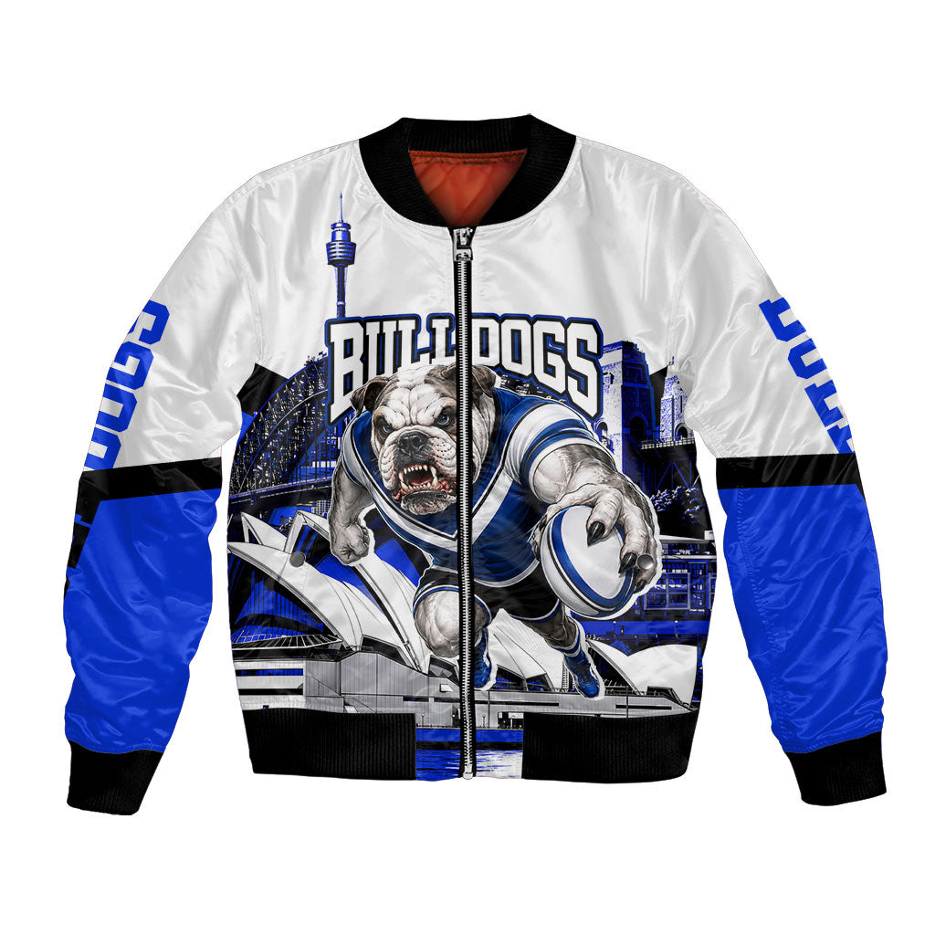 Personalised Canterbury Bankstown Bulldogs Bomber Jacket Rugby Mascot Sydney City Skyline