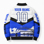 Personalised Canterbury Bankstown Bulldogs Bomber Puffer Jacket Rugby Mascot Sydney City Skyline
