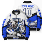 Personalised Canterbury Bankstown Bulldogs Bomber Puffer Jacket Rugby Mascot Sydney City Skyline