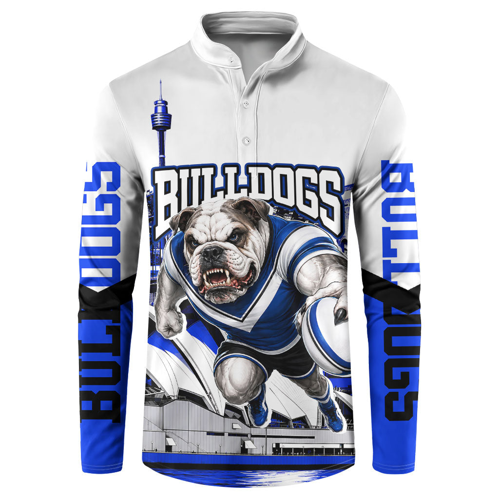 Personalised Canterbury Bankstown Bulldogs Button Sweatshirt Rugby Mascot Sydney City Skyline