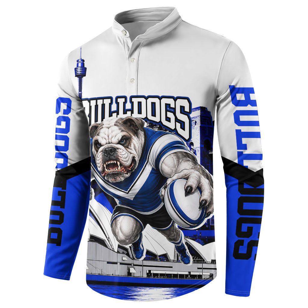 Personalised Canterbury Bankstown Bulldogs Button Sweatshirt Rugby Mascot Sydney City Skyline
