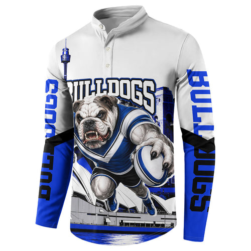 Personalised Canterbury Bankstown Bulldogs Button Sweatshirt Rugby Mascot Sydney City Skyline