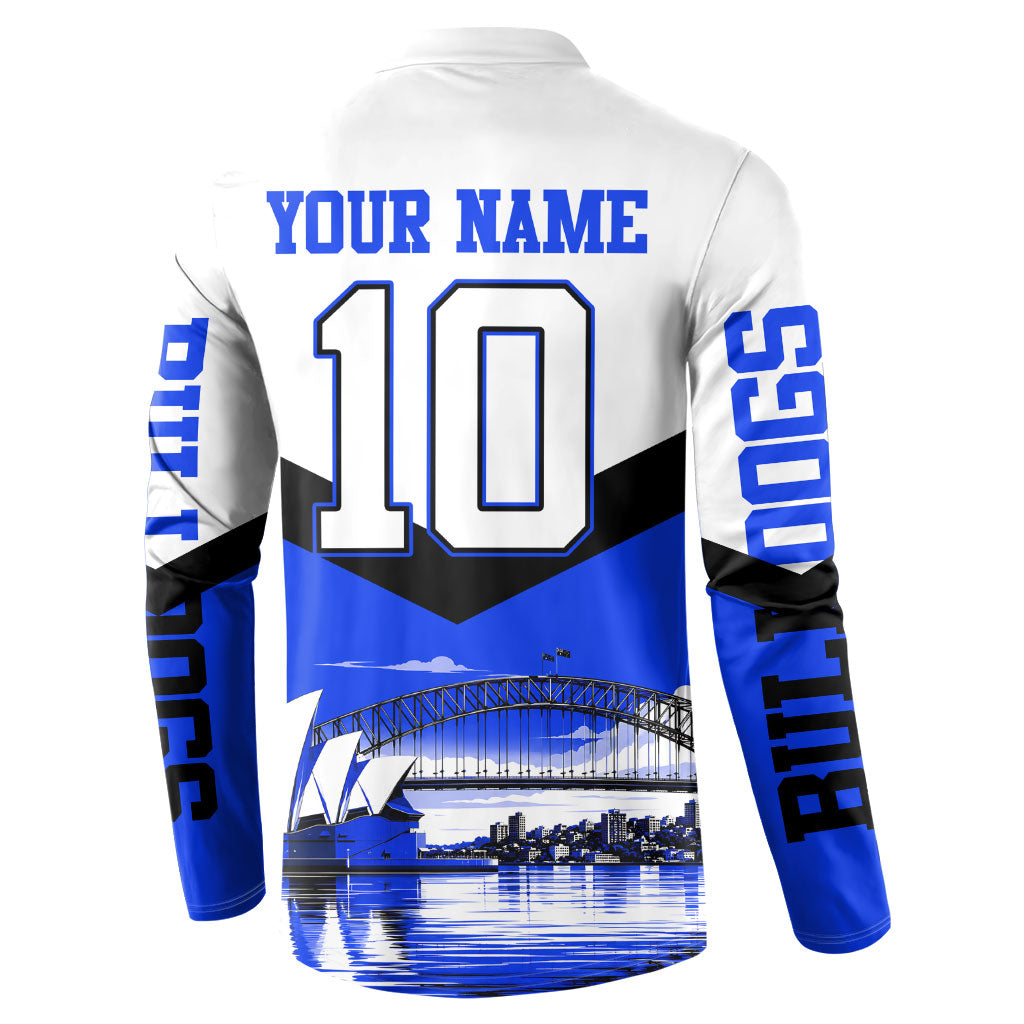 Personalised Canterbury Bankstown Bulldogs Button Sweatshirt Rugby Mascot Sydney City Skyline