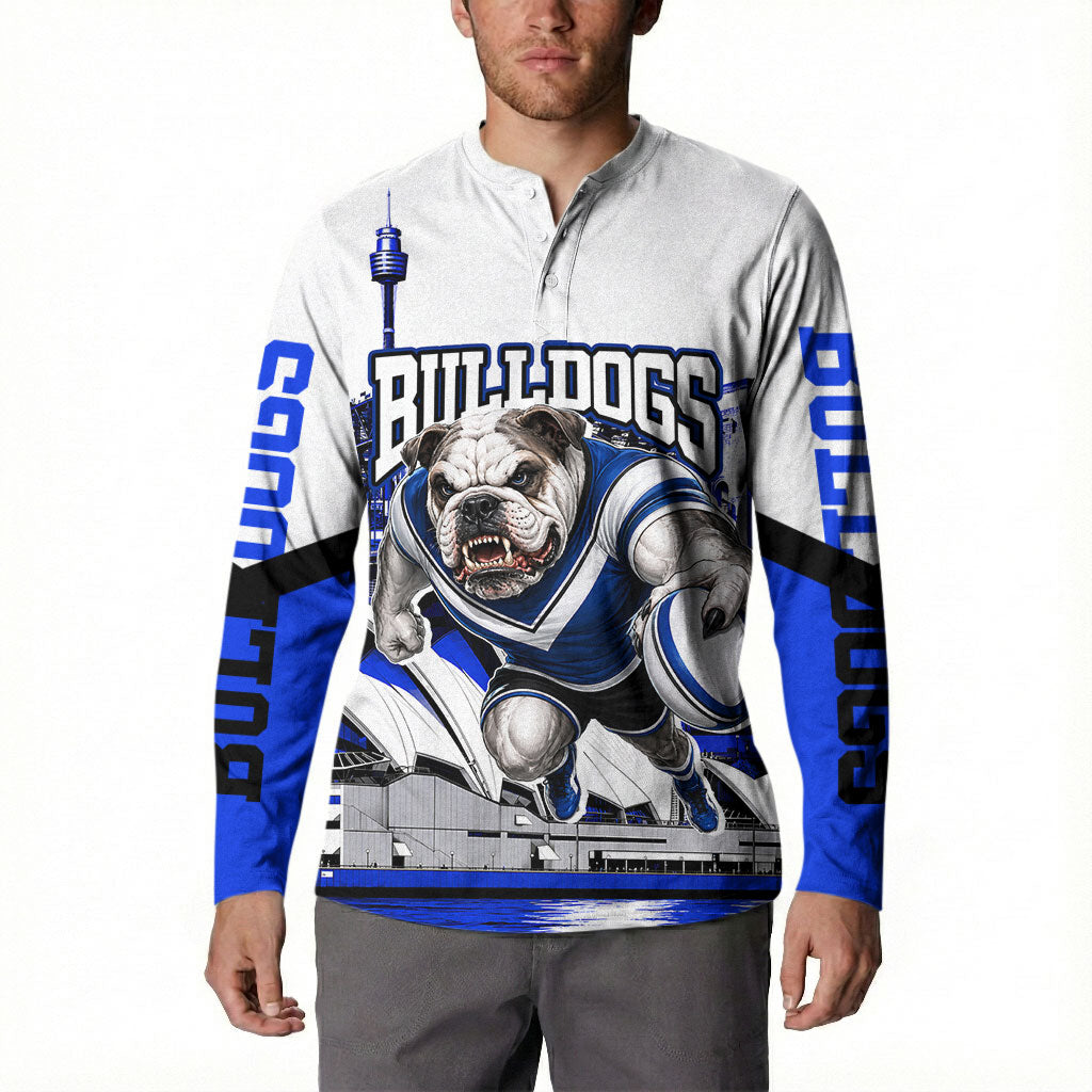 Personalised Canterbury Bankstown Bulldogs Button Sweatshirt Rugby Mascot Sydney City Skyline