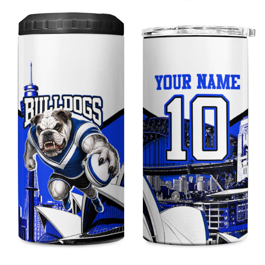 Personalised Canterbury Bankstown Bulldogs 4 in 1 Can Cooler Tumbler Rugby Mascot Sydney City Skyline