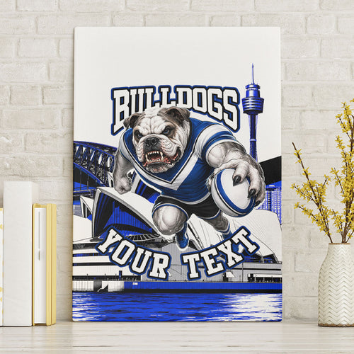 Personalised Canterbury Bankstown Bulldogs Canvas Wall Art Rugby Mascot Sydney City Skyline