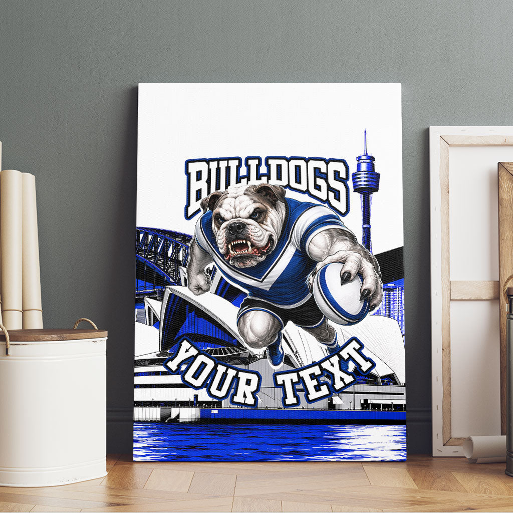 Personalised Canterbury Bankstown Bulldogs Canvas Wall Art Rugby Mascot Sydney City Skyline