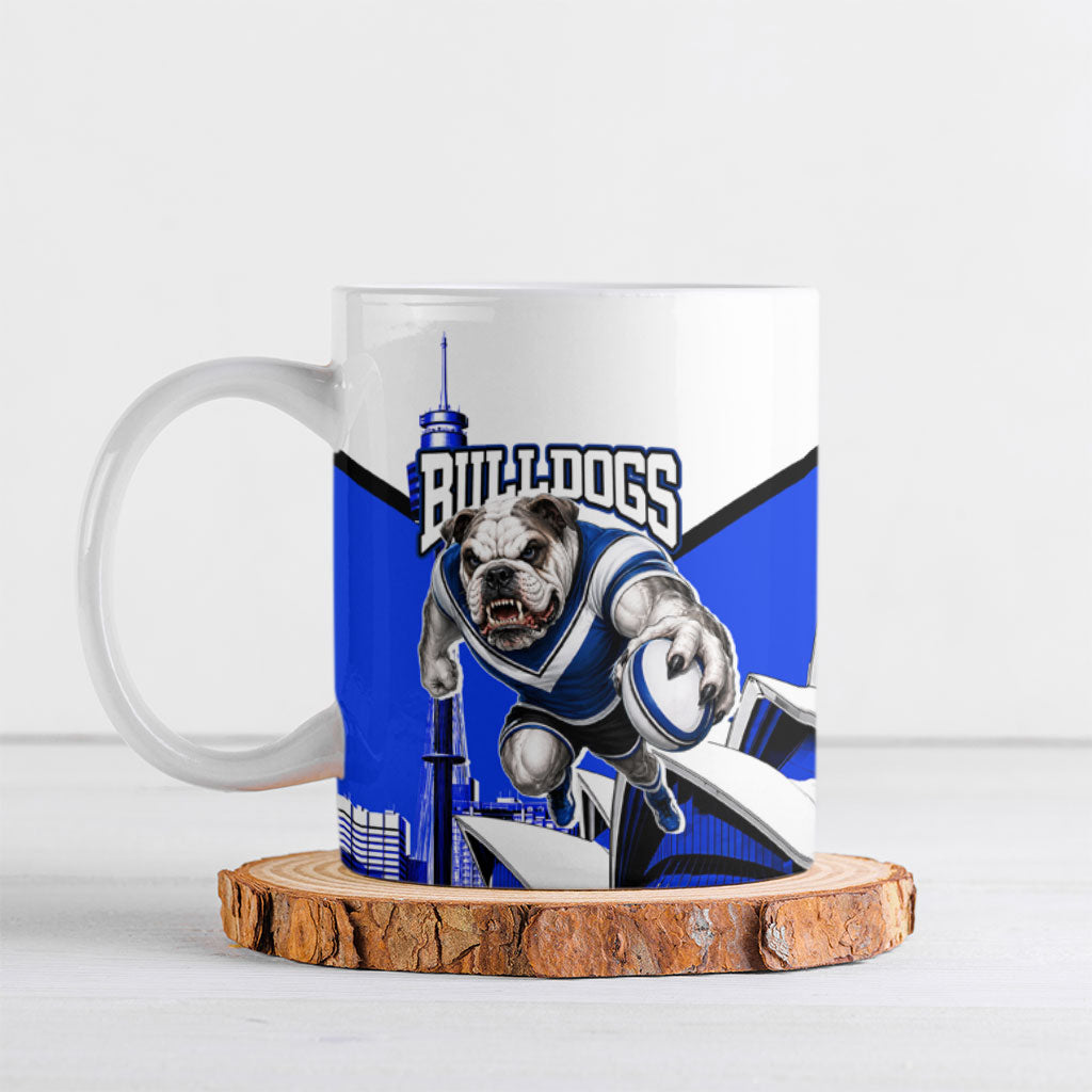 Personalised Canterbury Bankstown Bulldogs Ceramic Mug Rugby Mascot Sydney City Skyline