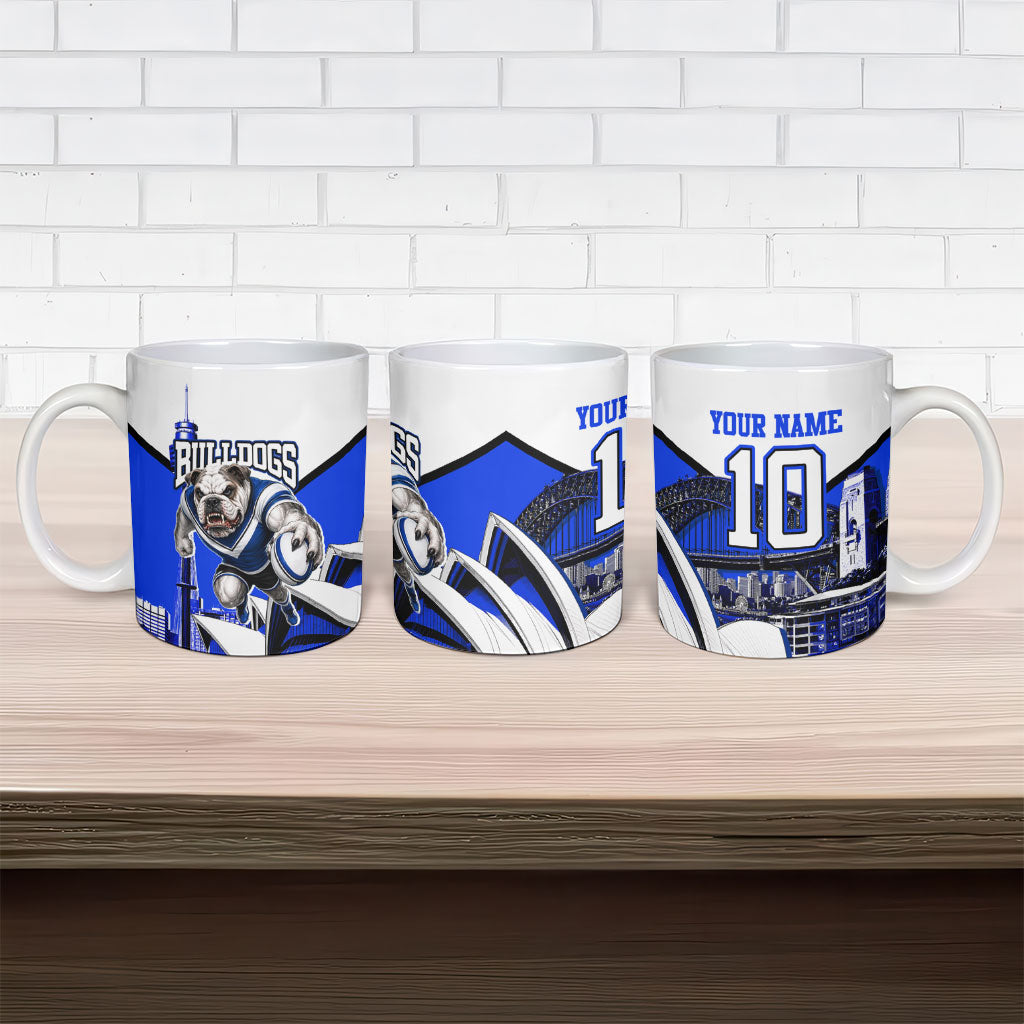 Personalised Canterbury Bankstown Bulldogs Ceramic Mug Rugby Mascot Sydney City Skyline