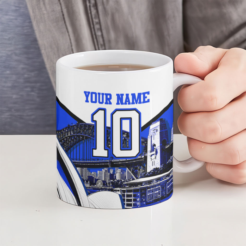 Personalised Canterbury Bankstown Bulldogs Ceramic Mug Rugby Mascot Sydney City Skyline