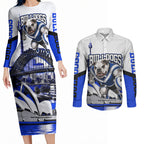 Personalised Canterbury Bankstown Bulldogs Couples Matching Long Sleeve Bodycon Dress and Long Sleeve Button Shirt Rugby Mascot Sydney City Skyline