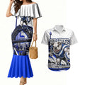 Personalised Canterbury Bankstown Bulldogs Couples Matching Mermaid Dress and Hawaiian Shirt Rugby Mascot Sydney City Skyline
