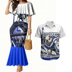 Personalised Canterbury Bankstown Bulldogs Couples Matching Mermaid Dress and Hawaiian Shirt Rugby Mascot Sydney City Skyline