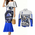 Personalised Canterbury Bankstown Bulldogs Couples Matching Mermaid Dress and Long Sleeve Button Shirt Rugby Mascot Sydney City Skyline