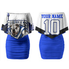Personalised Canterbury Bankstown Bulldogs Couples Matching Off Shoulder Short Dress and Long Sleeve Button Shirt Rugby Mascot Sydney City Skyline