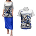 Personalised Canterbury Bankstown Bulldogs Couples Matching Puletasi and Hawaiian Shirt Rugby Mascot Sydney City Skyline