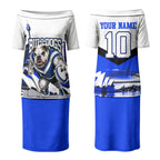 Personalised Canterbury Bankstown Bulldogs Couples Matching Puletasi and Long Sleeve Button Shirt Rugby Mascot Sydney City Skyline