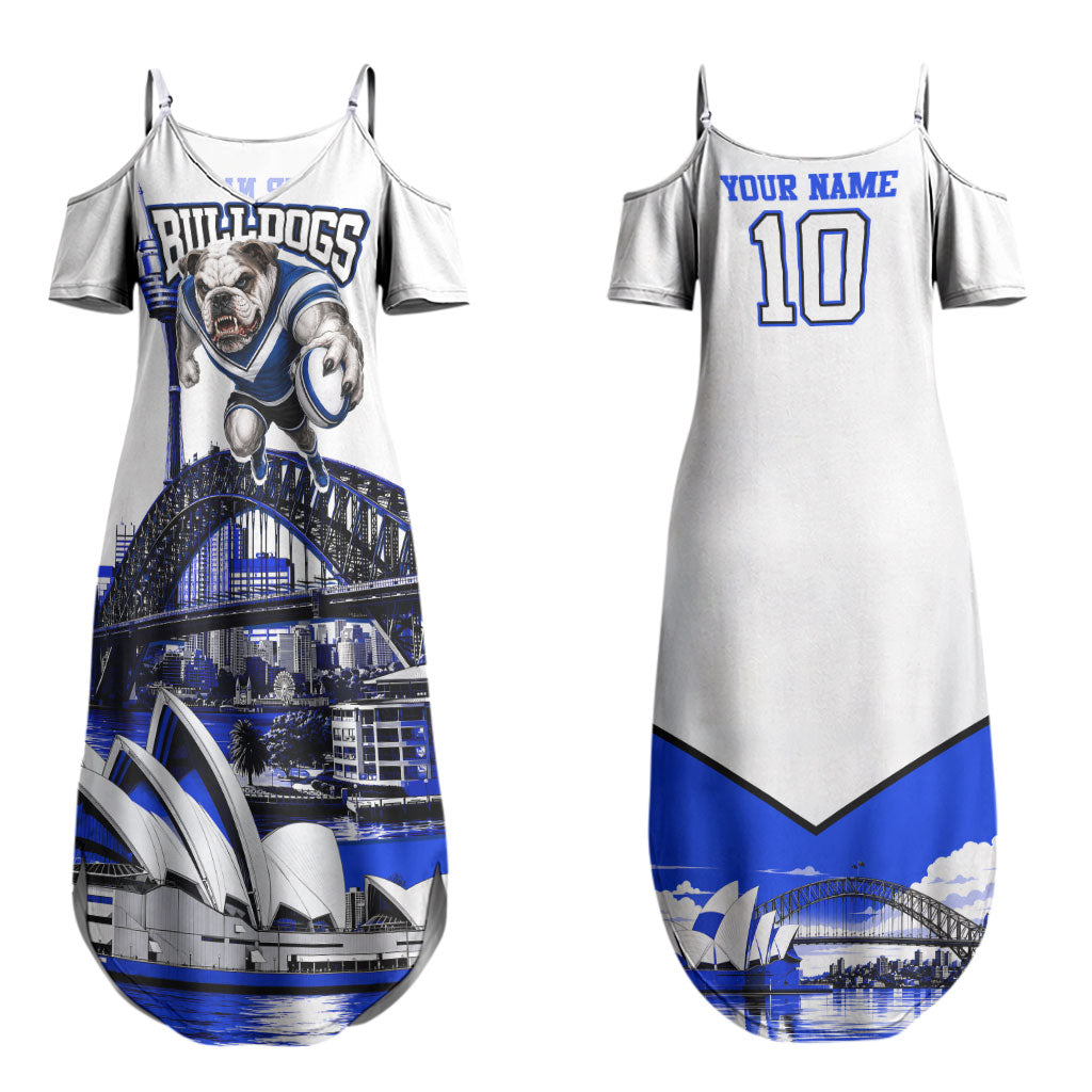 Personalised Canterbury Bankstown Bulldogs Couples Matching Summer Maxi Dress and Hawaiian Shirt Rugby Mascot Sydney City Skyline
