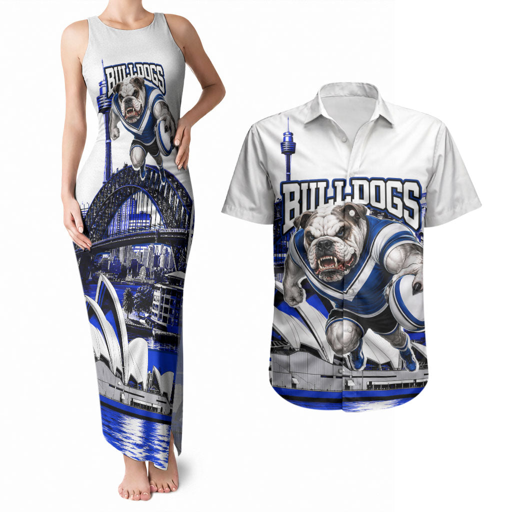 Personalised Canterbury Bankstown Bulldogs Couples Matching Tank Maxi Dress and Hawaiian Shirt Rugby Mascot Sydney City Skyline