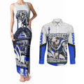Personalised Canterbury Bankstown Bulldogs Couples Matching Tank Maxi Dress and Long Sleeve Button Shirt Rugby Mascot Sydney City Skyline