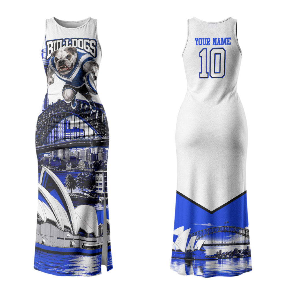 Personalised Canterbury Bankstown Bulldogs Couples Matching Tank Maxi Dress and Long Sleeve Button Shirt Rugby Mascot Sydney City Skyline