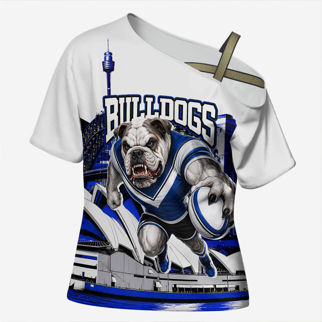 Personalised Canterbury Bankstown Bulldogs Cross Shoulder Shirt Rugby Mascot Sydney City Skyline