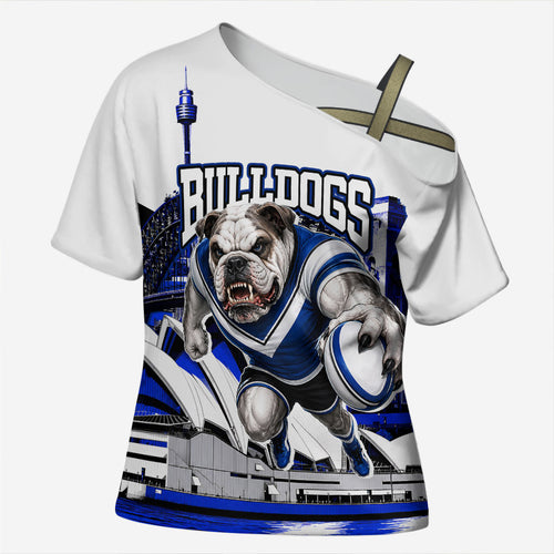 Personalised Canterbury Bankstown Bulldogs Cross Shoulder Shirt Rugby Mascot Sydney City Skyline
