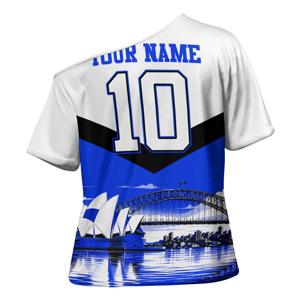 Personalised Canterbury Bankstown Bulldogs Cross Shoulder Shirt Rugby Mascot Sydney City Skyline