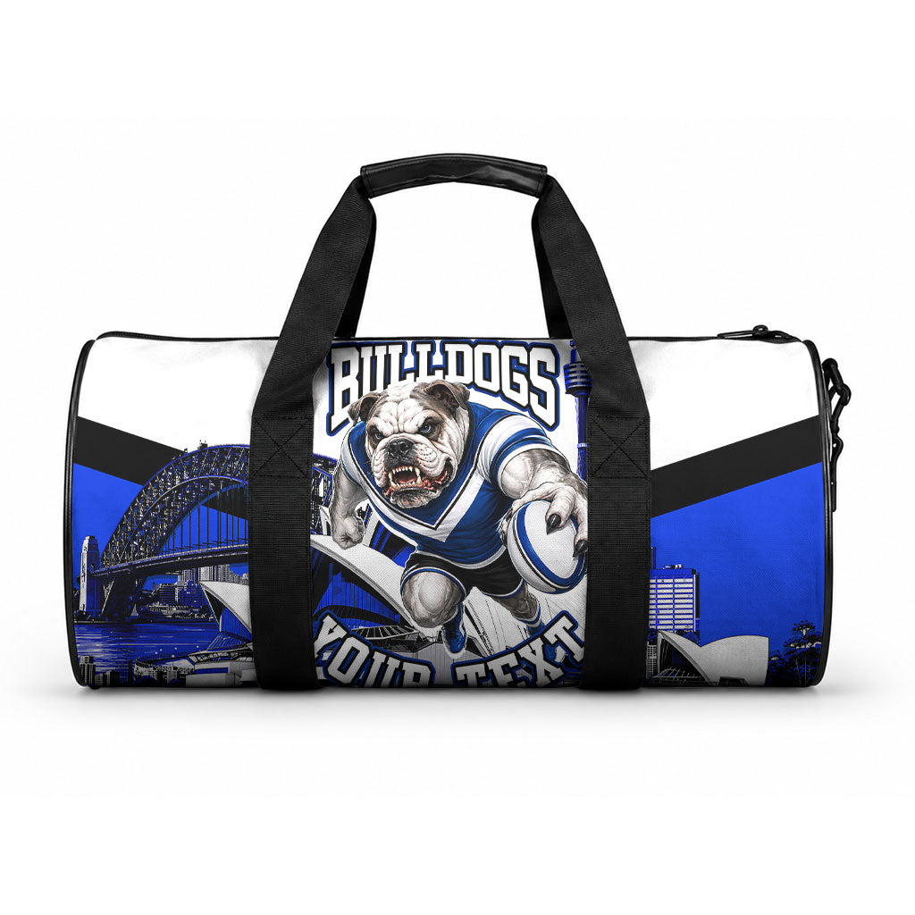 Personalised Canterbury Bankstown Bulldogs Duffle Bag Rugby Mascot Sydney City Skyline