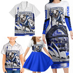 Personalised Canterbury Bankstown Bulldogs Family Matching Long Sleeve Bodycon Dress and Hawaiian Shirt Rugby Mascot Sydney City Skyline