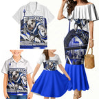 Personalised Canterbury Bankstown Bulldogs Family Matching Mermaid Dress and Hawaiian Shirt Rugby Mascot Sydney City Skyline