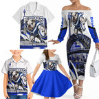 Personalised Canterbury Bankstown Bulldogs Family Matching Off The Shoulder Long Sleeve Dress and Hawaiian Shirt Rugby Mascot Sydney City Skyline