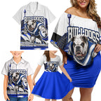 Personalised Canterbury Bankstown Bulldogs Family Matching Off Shoulder Short Dress and Hawaiian Shirt Rugby Mascot Sydney City Skyline