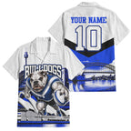 Personalised Canterbury Bankstown Bulldogs Family Matching Off Shoulder Short Dress and Hawaiian Shirt Rugby Mascot Sydney City Skyline