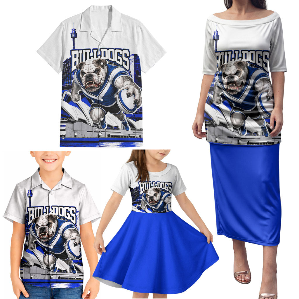Personalised Canterbury Bankstown Bulldogs Family Matching Puletasi and Hawaiian Shirt Rugby Mascot Sydney City Skyline