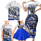Personalised Canterbury Bankstown Bulldogs Family Matching Short Sleeve Bodycon Dress and Hawaiian Shirt Rugby Mascot Sydney City Skyline