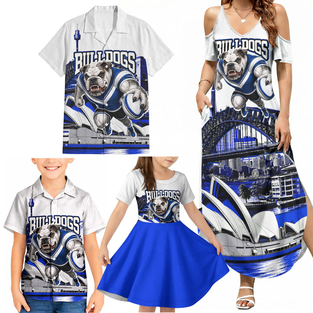 Personalised Canterbury Bankstown Bulldogs Family Matching Summer Maxi Dress and Hawaiian Shirt Rugby Mascot Sydney City Skyline