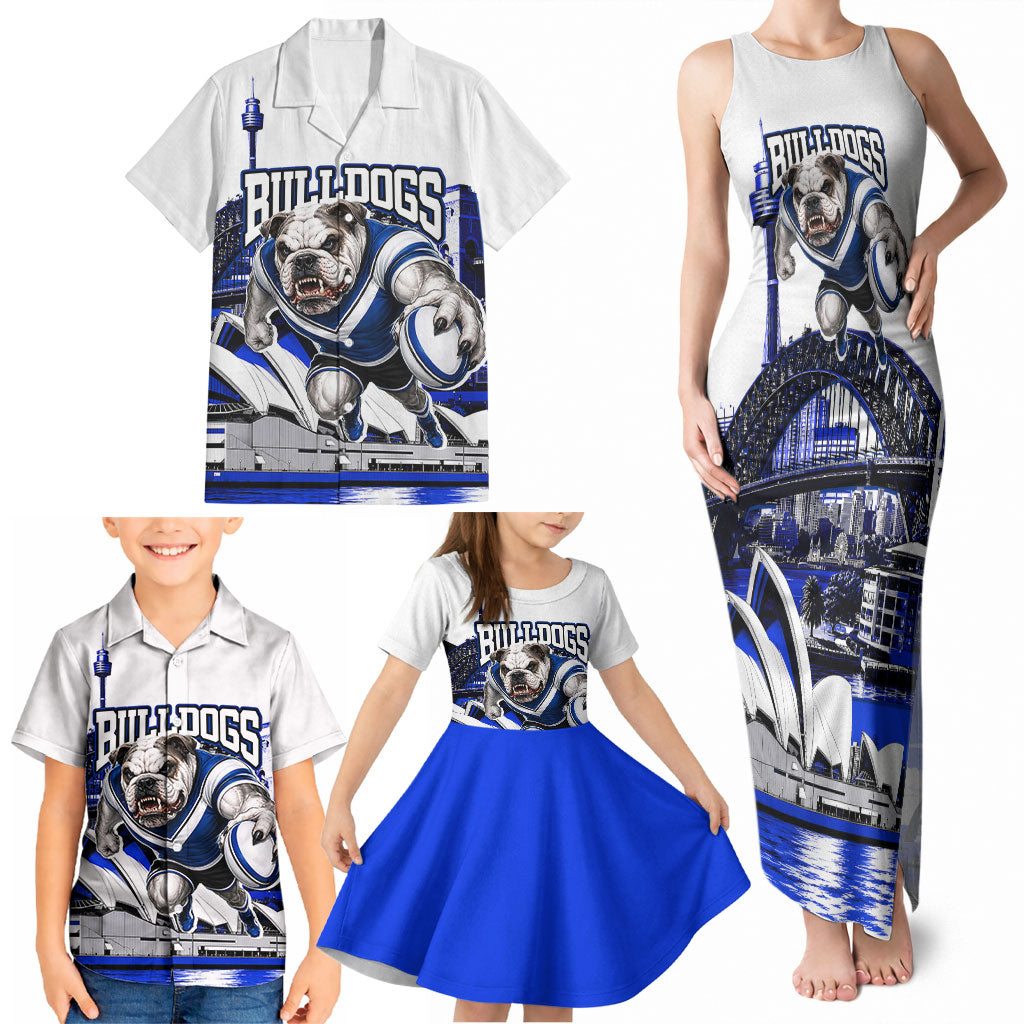Personalised Canterbury Bankstown Bulldogs Family Matching Tank Maxi Dress and Hawaiian Shirt Rugby Mascot Sydney City Skyline