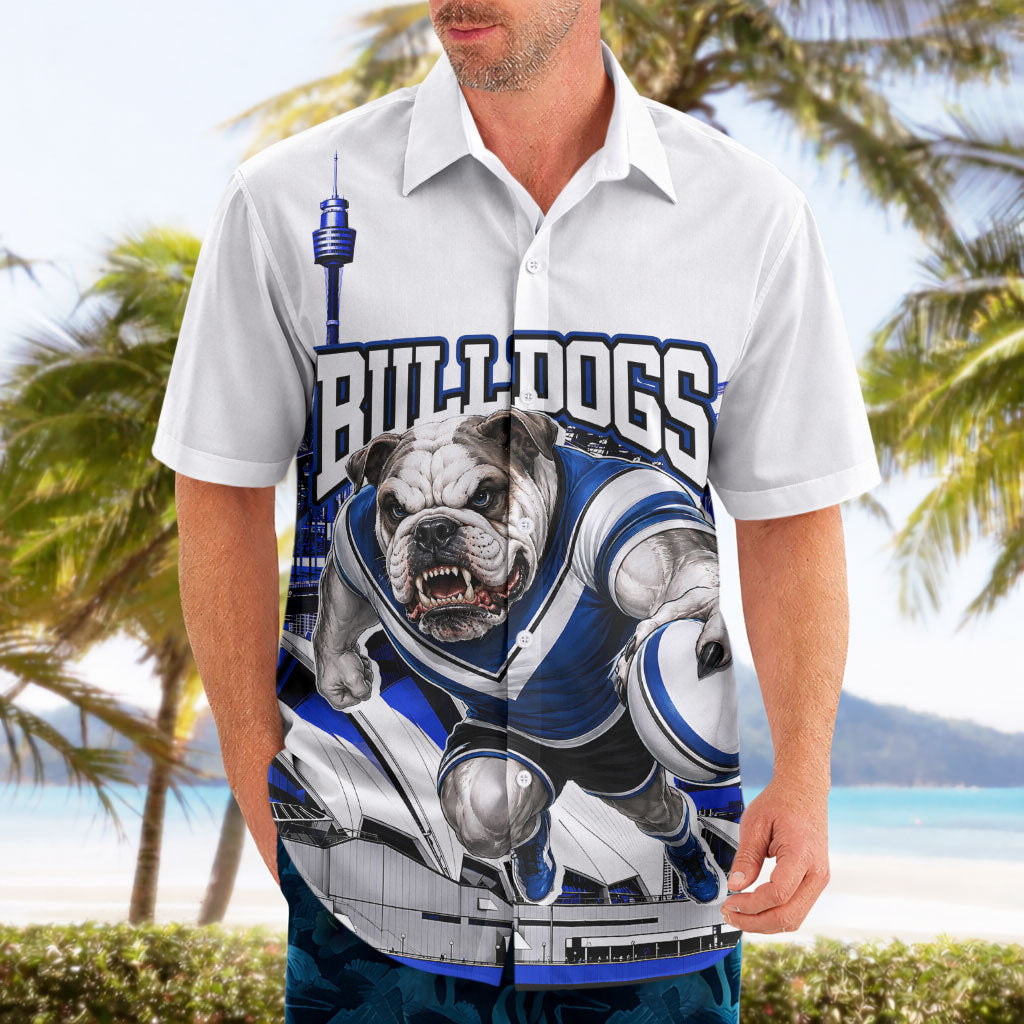 Personalised Canterbury Bankstown Bulldogs Hawaiian Shirt Rugby Mascot Sydney City Skyline
