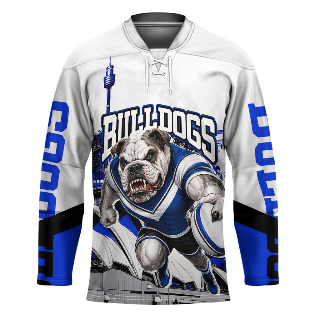 Personalised Canterbury Bankstown Bulldogs Hockey Jersey Rugby Mascot Sydney City Skyline