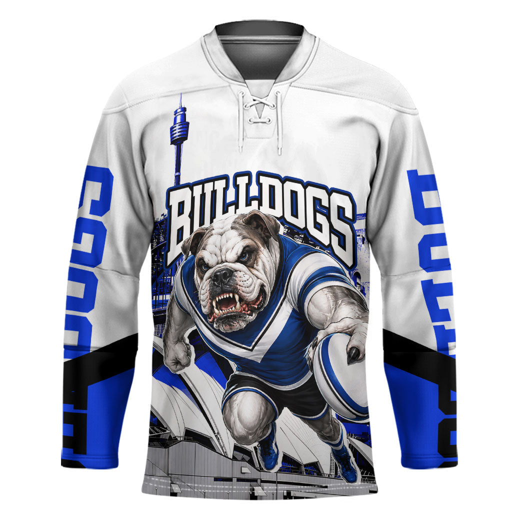 Personalised Canterbury Bankstown Bulldogs Hockey Jersey Rugby Mascot Sydney City Skyline