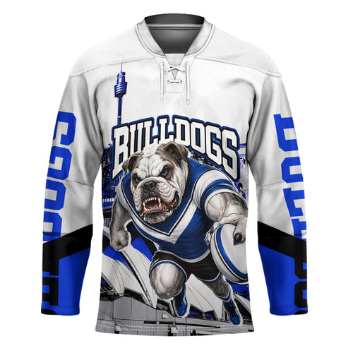 Personalised Canterbury Bankstown Bulldogs Hockey Jersey Rugby Mascot Sydney City Skyline