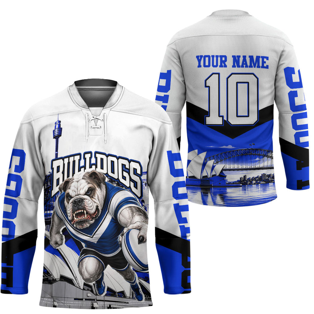 Personalised Canterbury Bankstown Bulldogs Hockey Jersey Rugby Mascot Sydney City Skyline