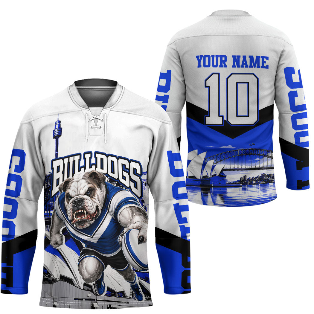 Personalised Canterbury Bankstown Bulldogs Hockey Jersey Rugby Mascot Sydney City Skyline