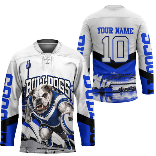 Personalised Canterbury Bankstown Bulldogs Hockey Jersey Rugby Mascot Sydney City Skyline