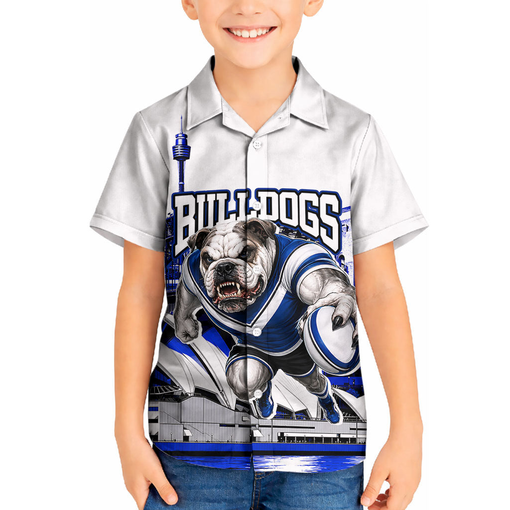 Personalised Canterbury Bankstown Bulldogs Kid Hawaiian Shirt Rugby Mascot Sydney City Skyline