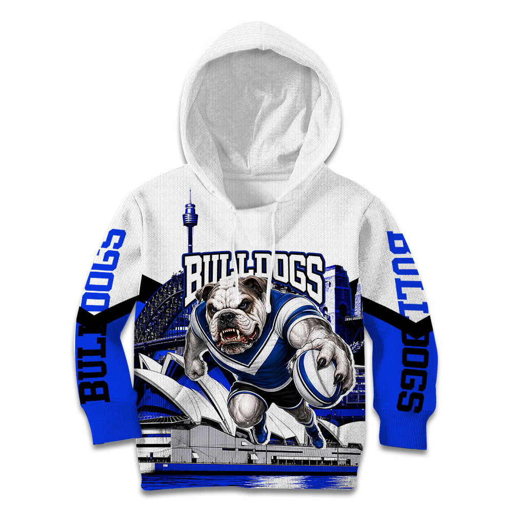 Personalised Canterbury Bankstown Bulldogs Kid Hoodie Rugby Mascot Sydney City Skyline